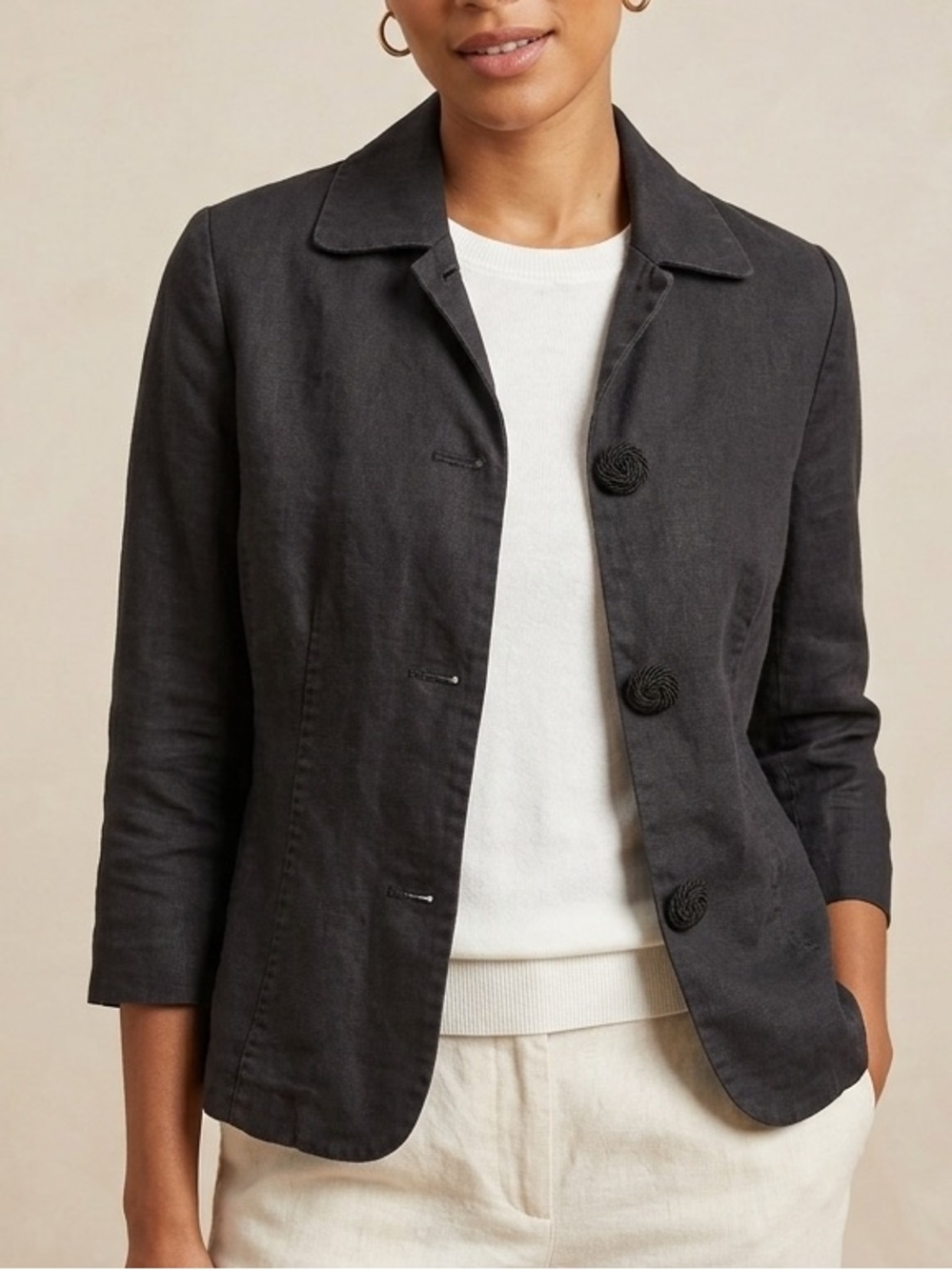 RW&CO. Charcoal Linen Three-Button Women's Blazer Size 0